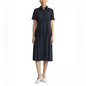 LAFAYETTE 148  Pleated Organic Silk Georgette Midi Shirtdress